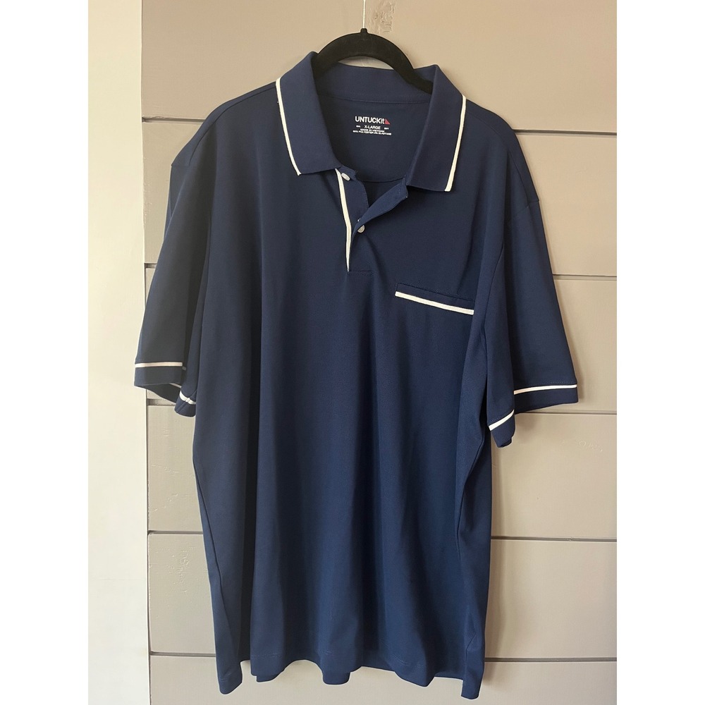 UNTUCKit‎ Caesar Polo Shirt Mens XL Navy Blue Tipped Collar Pocket